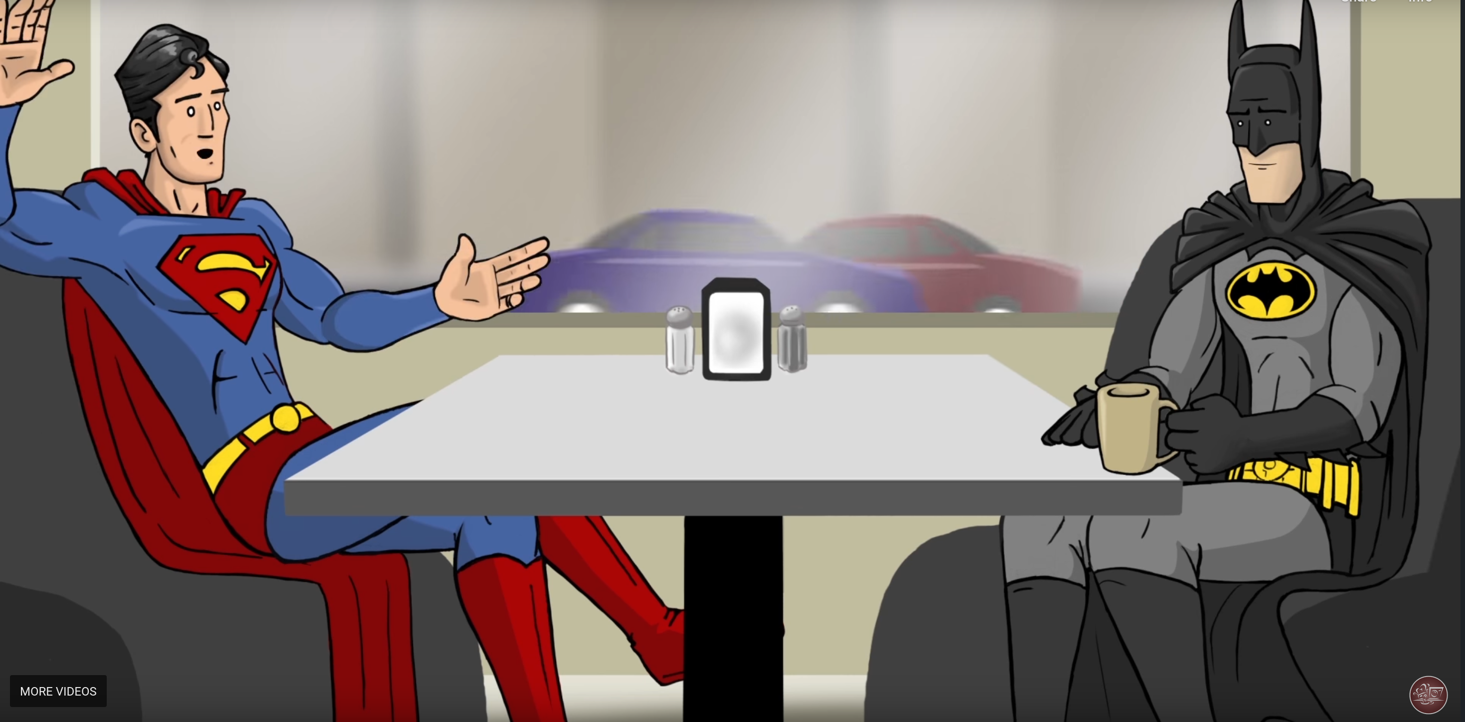 Superman and Batman having coffee