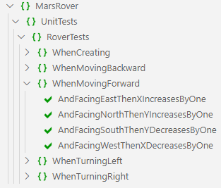 Shows the test class with names in the test runner